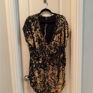 Sequin Mini Dress in Black and Gold